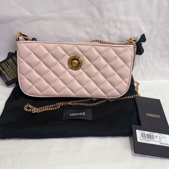 Versace Handbags - NWT VERSACE La Medusa Nappa Leather Quilted Baguette Crossbody Bag Light Pink